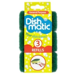 Dishmatic General Purpose Refills 3 Per Pack(Dishmatic Fillable Washing Up Brush With Heavy Duty Sponge)