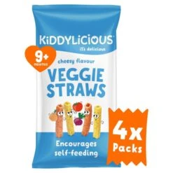 Kiddylicious Cheesy Veggie Straws Baby Snacks Multi 4 X 12g(Kiddylicious Cheesy Flavoured Veggie Straws Baby Snacks Multi 4 X 12g)