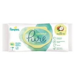 Pampers® Pampers Coconut Pure Baby Wipes 62 Per Pack(Pampers Active Fit Nappies Size 4 Monthly Pack 140 Nappies)