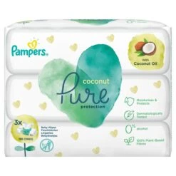 Pampers® Pampers Coconut Pure Baby Wipes 3 X 62 Per Pack(Pampers Active Fit Nappies Size 3 Large Bag 60 Nappies)