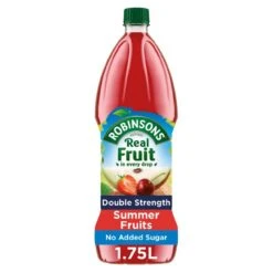 Robinsons Double Strength Summer Fruits Squash 1.75L(Robinsons Double Concentrated Summer Fruits No Added Sugar 1 75l Bottle)