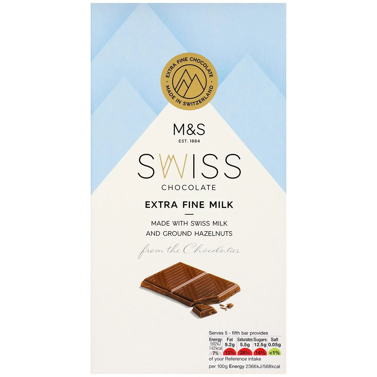 M&S Swiss Extra Fine Milk Chocolate With Ground Hazelnuts 125g(M S Swiss Extra Fine Milk Chocolate With Ground Hazelnuts 125g) 1 M&S Swiss Extra Fine Milk Chocolate With Ground Hazelnuts 125g(M S Swiss Extra Fine Milk Chocolate With Ground Hazelnuts 125g)