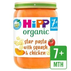 HiPP Organic Star Pasta With Butternut Squash & Chicken Baby Food Jar 190g(Hipp Organic Star Pasta With Sweet Squash Chicken 7 Months 190g)