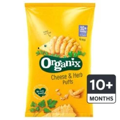 Organix Cheese & Herb Finger Food Toddler Snack Corn Puffs Multipack 4 X 15g(Organix Goodies Organic Puffs Cheese Herb 12mth 4x15g)