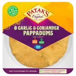 Patak's Garlic & Coriander Pappadums 60g(Pataks Garlic Coriander Ready To Eat Pappadums 8)