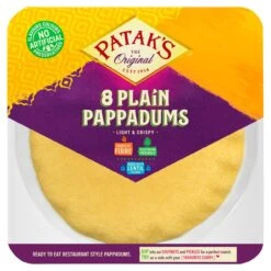 Patak's Plain Pappadums 8 Per Pack(Pataks Plain Ready To Eat Pappadums 8)