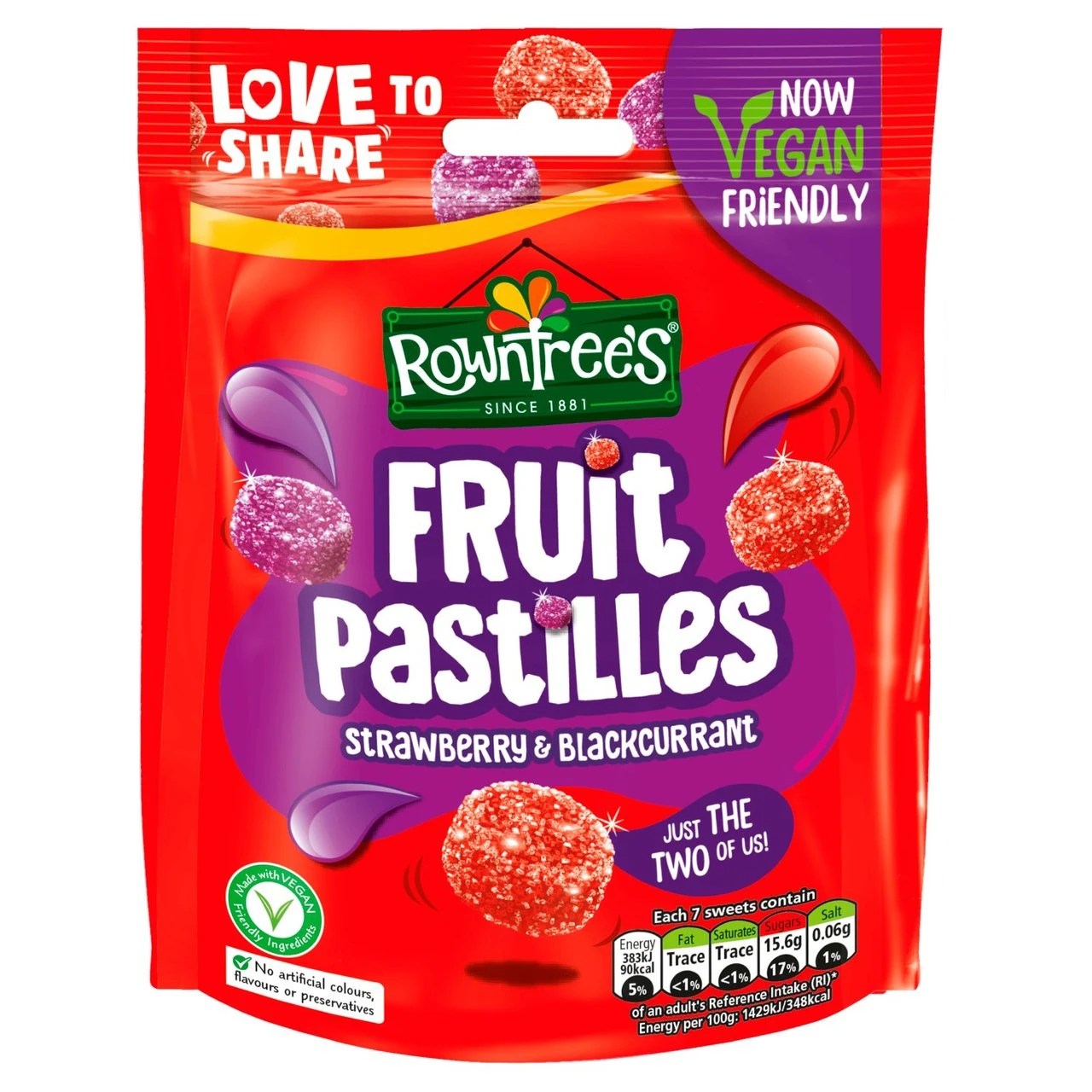 Rowntree's Fruit Pastilles Strawberry & Blackcurrant Sweets 143g(Rowntrees Red Black Fruit Pastilles Sharing Bag 160g) 1 Rowntree's Fruit Pastilles Strawberry & Blackcurrant Sweets 143g(Rowntrees Red Black Fruit Pastilles Sharing Bag 160g)