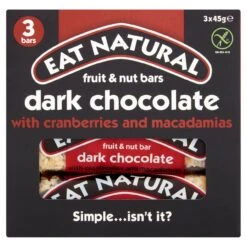 Eat Natural Dark Chocolate Cranberries & Macadamias Bars 3 X 45g(Eat Natural Gluten Free Bars Cranberries Macadamias And Dark Chocolate 4x33g)