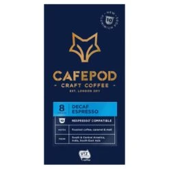 CafePod Decaf Espresso Nespresso Compatible Aluminium Coffee Pods 10 Per Pack(Cafepod Decaf Nespresso Compatible Capsules 10 Per Pack)