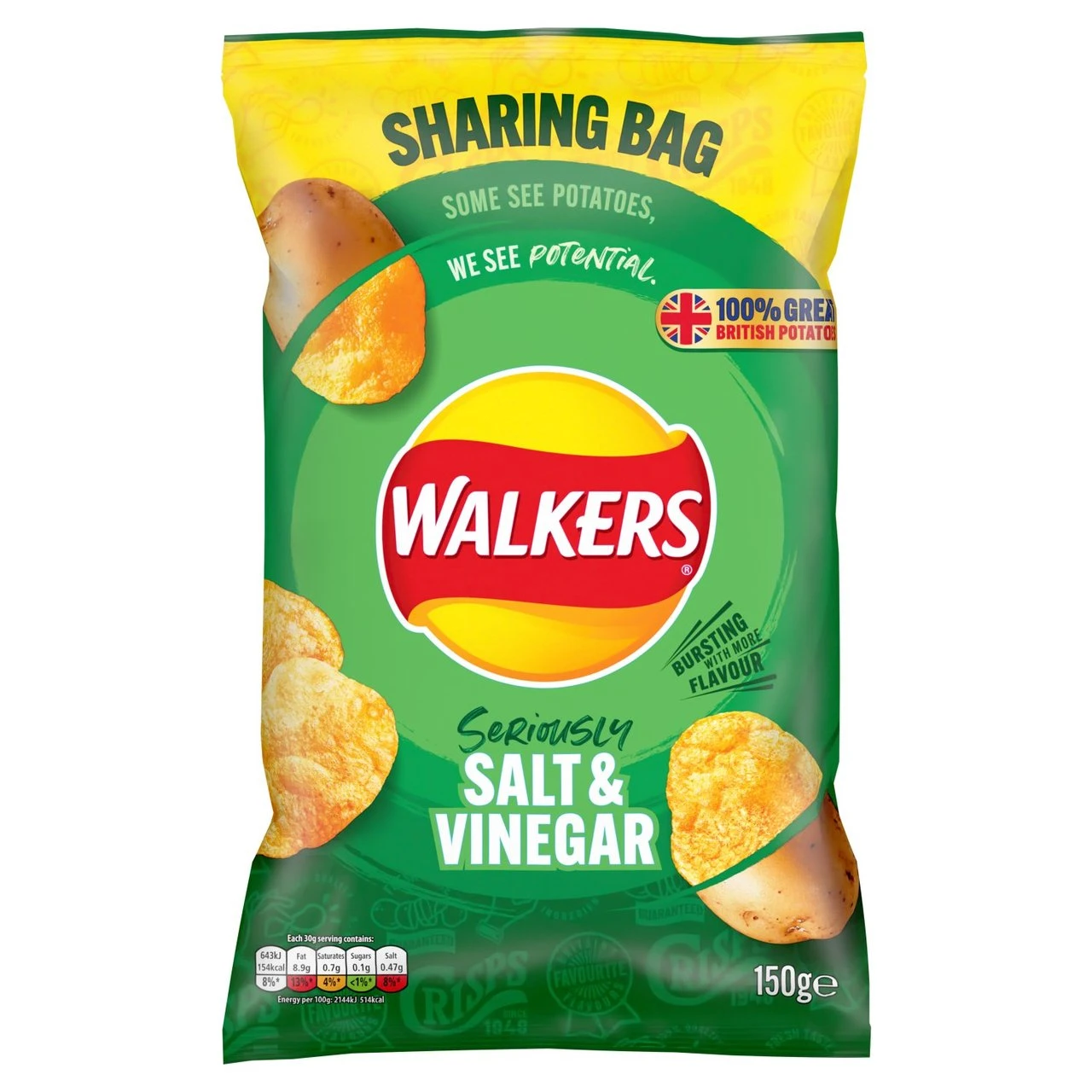 Walkers Salt & Vinegar Sharing Crisps 150g(Walkers Salt Vinegar Sharing Crisps 150g) 1 Walkers Salt & Vinegar Sharing Crisps 150g(Walkers Salt Vinegar Sharing Crisps 150g)