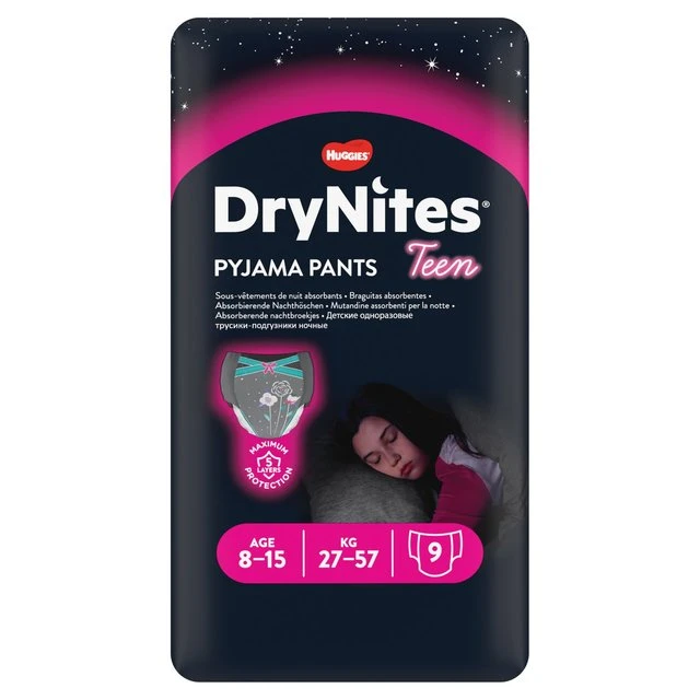 Huggies DryNites Girls Pyjama Pants 8-15 Years 9 Per Pack(Huggies Drynites Girl 8 15years 9) 1 Huggies DryNites Girls Pyjama Pants 8-15 Years 9 Per Pack(Huggies Drynites Girl 8 15years 9)
